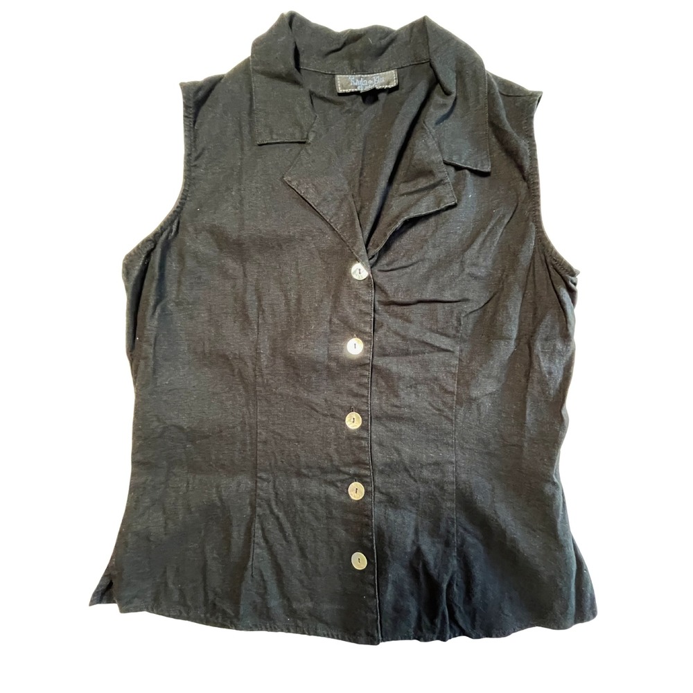 Vintage Black Linen Blend Top Size Petite M 90s Y2K Whimsygoth Minimalist Office